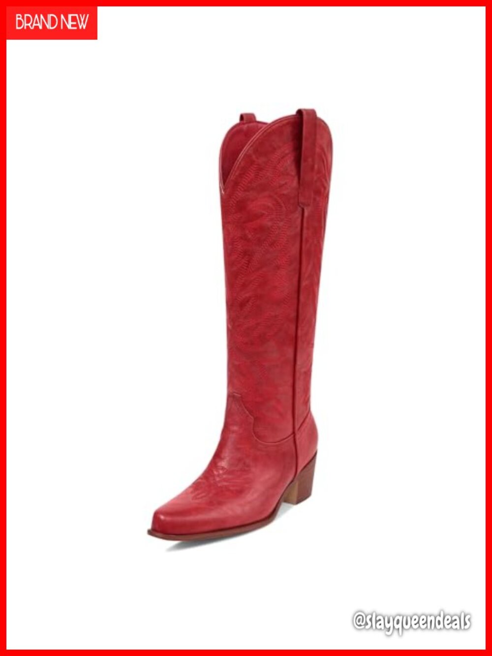 Cowboy Knee High Boots Chunky Heel Pointed Toe Embroidered Western Boots